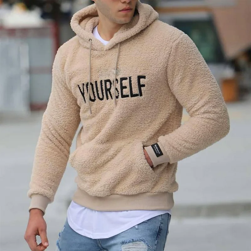 New Autumn and Winter Warm Men´s Wool Hooded Sweatshirts Letter Print