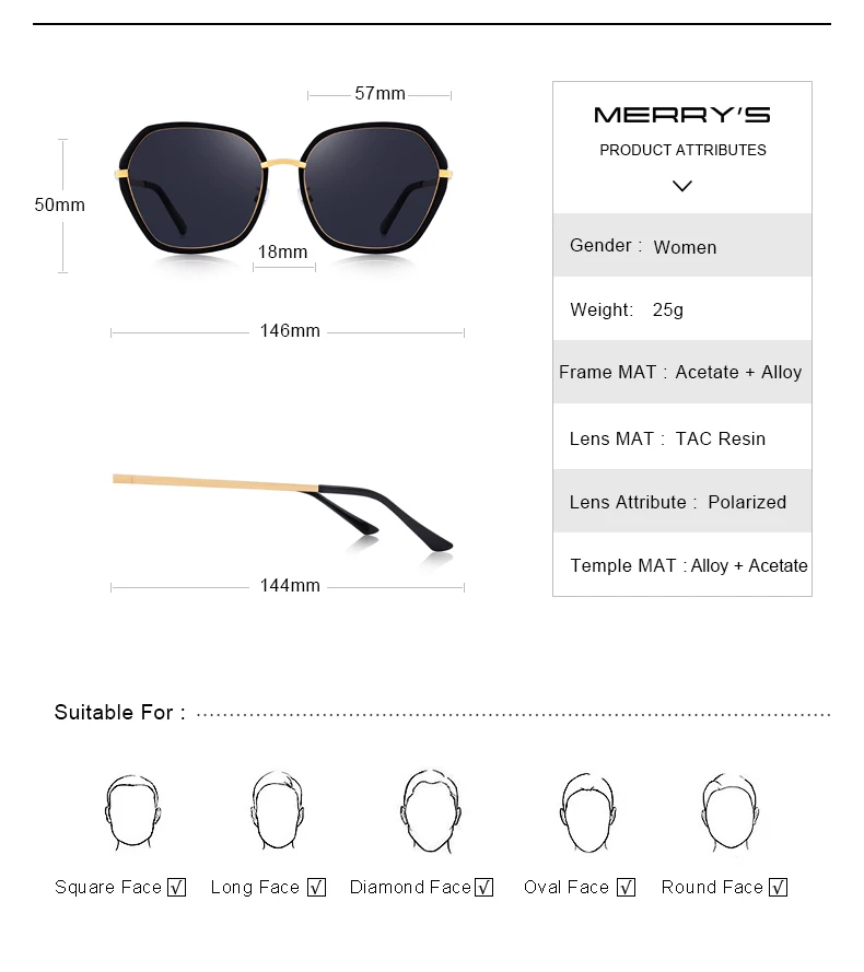 MERRYS дизайн женские модные квадратные Поляризованные Солнцезащитные очки женские роскошные брендовые трендовые солнцезащитные очки UV400 защита S6252