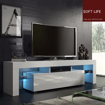 

SHIP FROM Modern TV Unit Cabinet TV Stand, Matt Body & High Gloss Doors with Ambient LED Lights, for Living Room and Bedroom