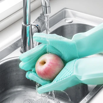 

Magic Silicone Dishwashing Gloves Cleaning Scrubbing-Dish Wash Silicone Sponge Scrubby Gloves for Washing Dish Kitchen Car Pet