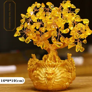 

Delicate Fortune Tree Ornament Dragon Design Crafts Livingroom Home Decoration Gift Money Tree Ornament Crystal Golden