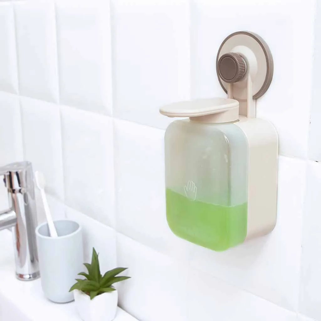 1PC 215g Liquid Soap Dispenser Plastic Suction Cup Soap Dispenser Wall Mounted ABS Waterproof Soap Box for Bathroom Beige@30