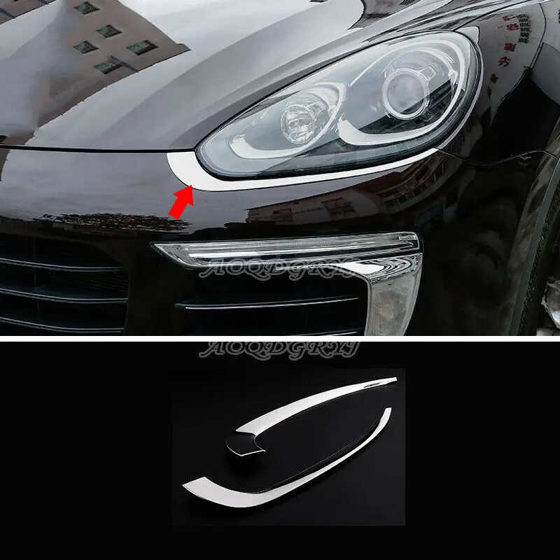 

2 шт., хромированные накладки на переднюю фару автомобиля для Porsche Cayenne 2015-2017 ABS