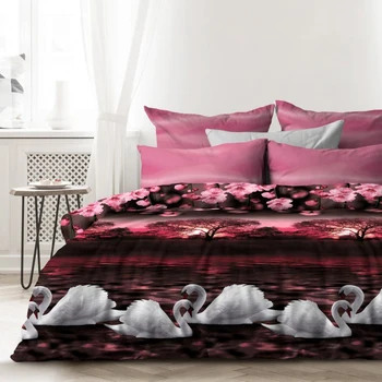 

Bed linen Euro Unison "Swan fidelity", size 215x220 cm, 220x240 cm, 70x70 cm - 2 pieces, coarse calico