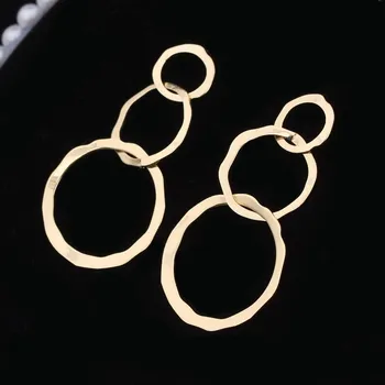 

Hot Selling Big Round Dangle Earrings for Women Hyperbole Geometric Hollow 3 Cirlcles Earrings Long Simple Wedding Jewelry Gift