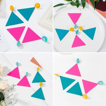 

POXAM Korean Geometric Acrylic Earrings for Women 2020 Fashion Statement Triangle Big Dangle Drop Vintage Female Earings Jewelry