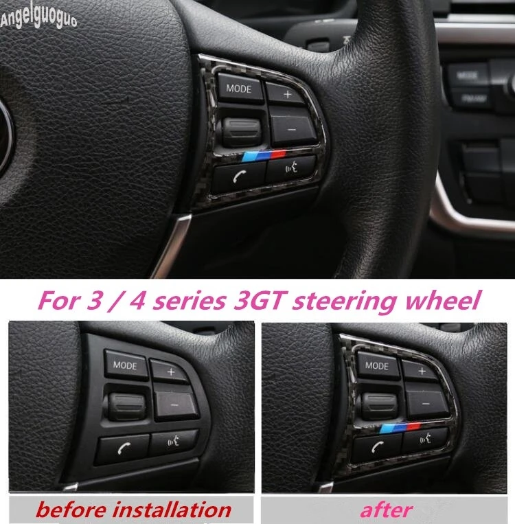 2 Pcs For BMW 3 4 series F30 3GT F34 Car Steering Wheel Button Frame Sticker Decoration Trim Carbon Fiber Car-styling Cover