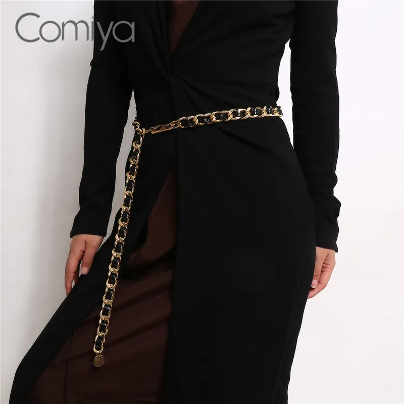 Comiya, корейская бижутерия, пояс на талию, корейские ювелирные изделия, кожа, золотой цвет, цинковый сплав, Mujer, модные аксессуары, Bijoux Links для женщин