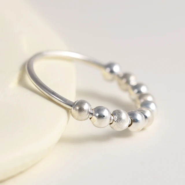 925 Sterling Silver Fidget Beads Ring For Women Men Rotate Freely Anti Stress Anxiety Ring INS Simple Style Lady Fashion Jewelry type 7