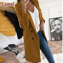 Длинное шерстяное меховое пальто для женщин зимнее Новое однобортное модное приталенное пальто с воротником с лацканами однотонная верхняя одежда Casaco