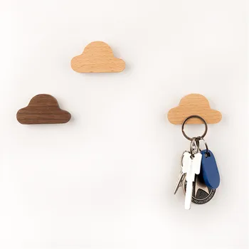 

Cloud-shaped Wooden Key Hooks Magnetic Creative Nordic Style Keychain Crafts Hanger Keys Holder Wall Home Decoration Accessories