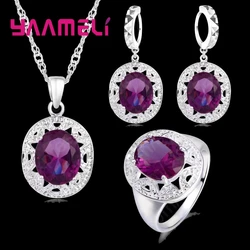 Sophisticated Purple Crystal Sterling Silver Jewelry Set for Women - Necklace, Earrings, and Ring (Ring 9)