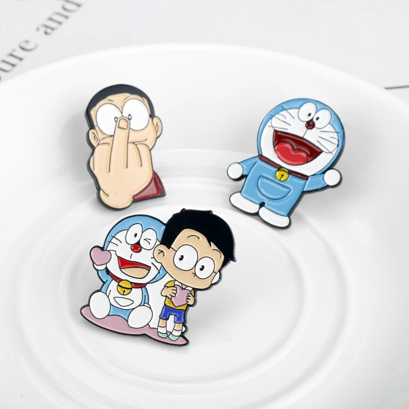 Cartoon Anime Doraemon Enamel Brooches Pins Nobita Nobi Metal Pins Lapel  Pin Backpack Badge Collar Jewelry|Brooches| - AliExpress