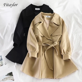 

Fitaylor New Women Trench Coat Autumn Winter Vintage Belt Khaki Trench Outwear Slim Office Coat Women Clothing