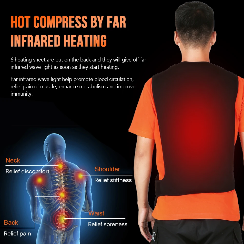 Outdoor Winter Heating Vest Far Infrared Electric Heated Warm Waistcoat Winter Fishing Adjustable Snowmobile Cycling Jacket