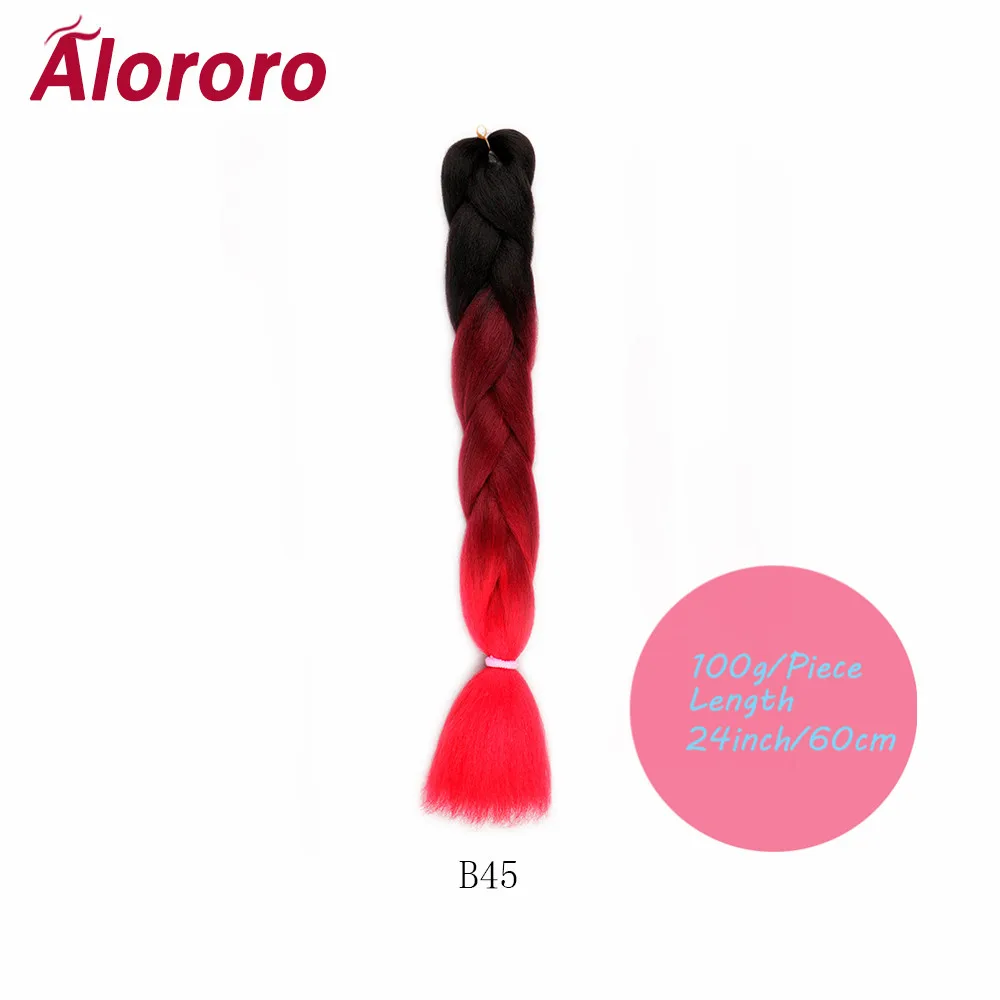 Alororo, длинные волосы, косички, черный, синий цвет, Омбре, огромные косички, волосы для наращивания, термостойкие, синтетические, искусственные волосы для плетения - Цвет: B45