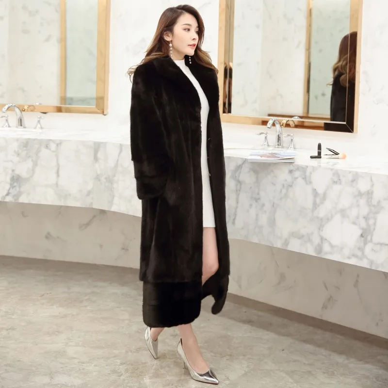 Top Quality Luxury Real Mink Fur Womens X-Long Overcoats Winter Butterfly Sleeve Lapel Fashion Thick Warm Coats Plus Size 5XL