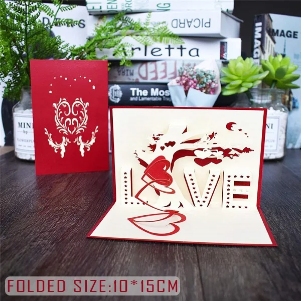 Love 3D Pop UP Cards Valentines Day Gift Postcard with Envelope Stickers Wedding Invitation Greeting Cards Anniversary for Her - Цвет: LOVE