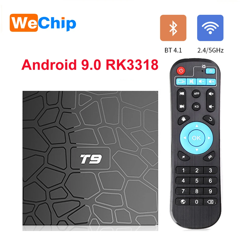 Умная ТВ приставка Wechip T9 Android 9 0 RK3318 4 ГБ 64 1080P H.265 медиаплеер 4K HD 2 4G и 5G Wi Fi BT