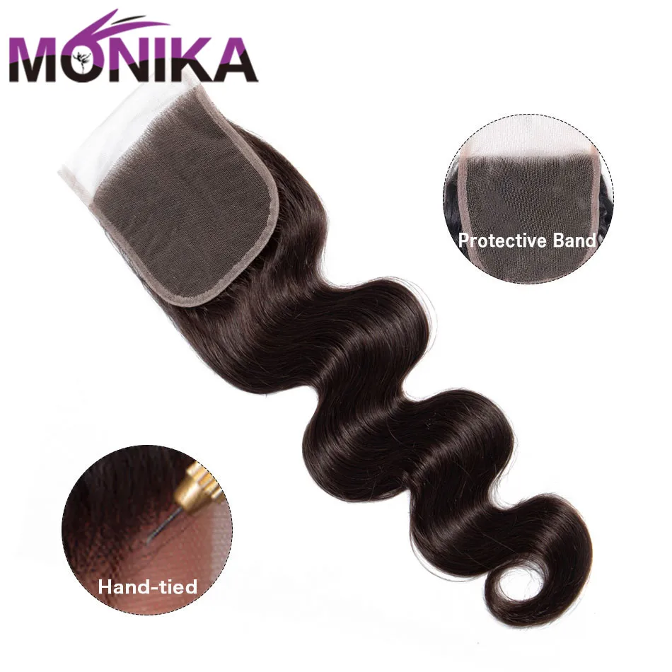 Зажимы для волос Monika 2 #4 # Коричневые Бразильские волосы с застежкой на голову 4x4