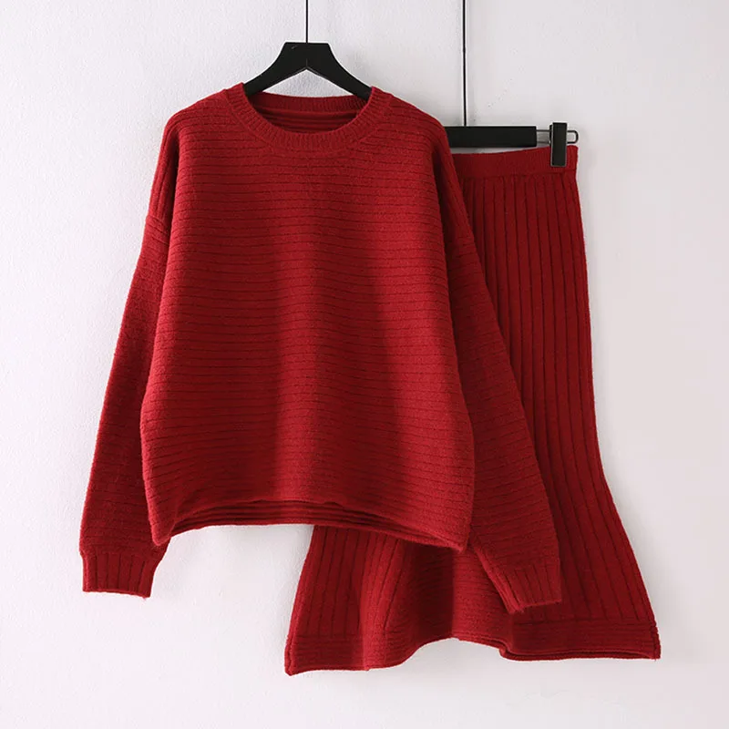 

2019 Early Autumn Set Fashion Network Red Port Kong-Style Retro Elegant Goddess-Style Graceful Sweater Skirt Two-Piece Set