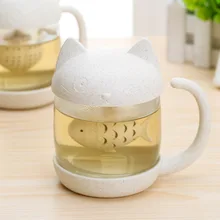 Заварочная чайная кружка с кошкой стеклянная индивидуальная чайная кружка с отделением для заварки кофейная стеклянная чашка креативная чашка для завтрака подарки на день рождения