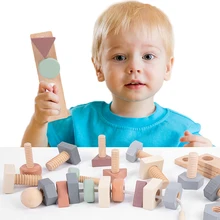 29pcs Wooden Nut Bolts Building Blocks Shape Education Kids Montessori Matching Game Screw Construction Blocks Fine Motor Skills