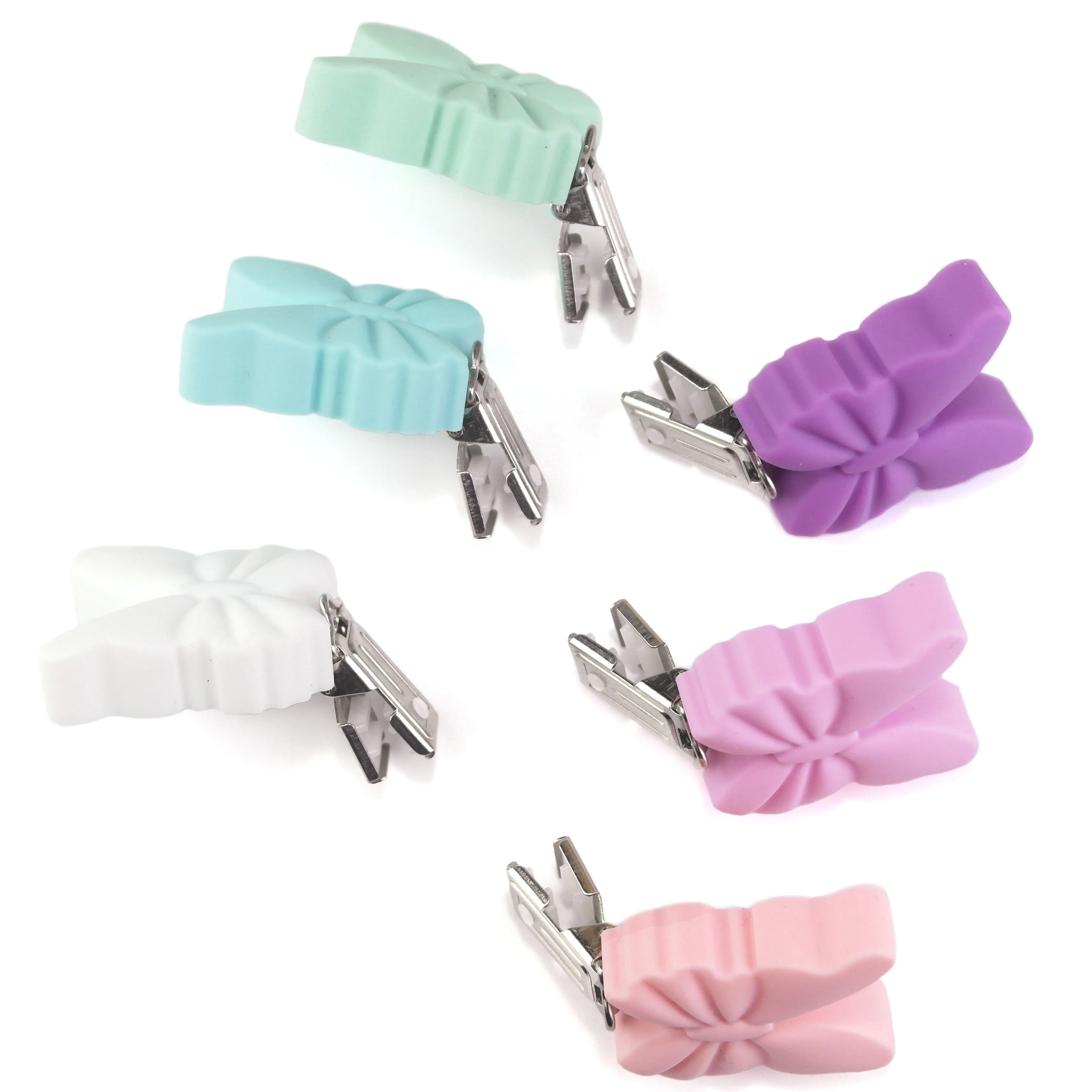 5pcs Butterfuly 실리콘 서스펜더 클립 젖꼭지 체인 클립 실리콘 클립 선택 가능한 실리콘 서스펜더 홀더