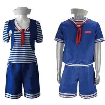 

Stranger Things 3 Ice Cream Shop Sales Clerk Navy Uniform Cosplay Costume Hallowmas Party Costume