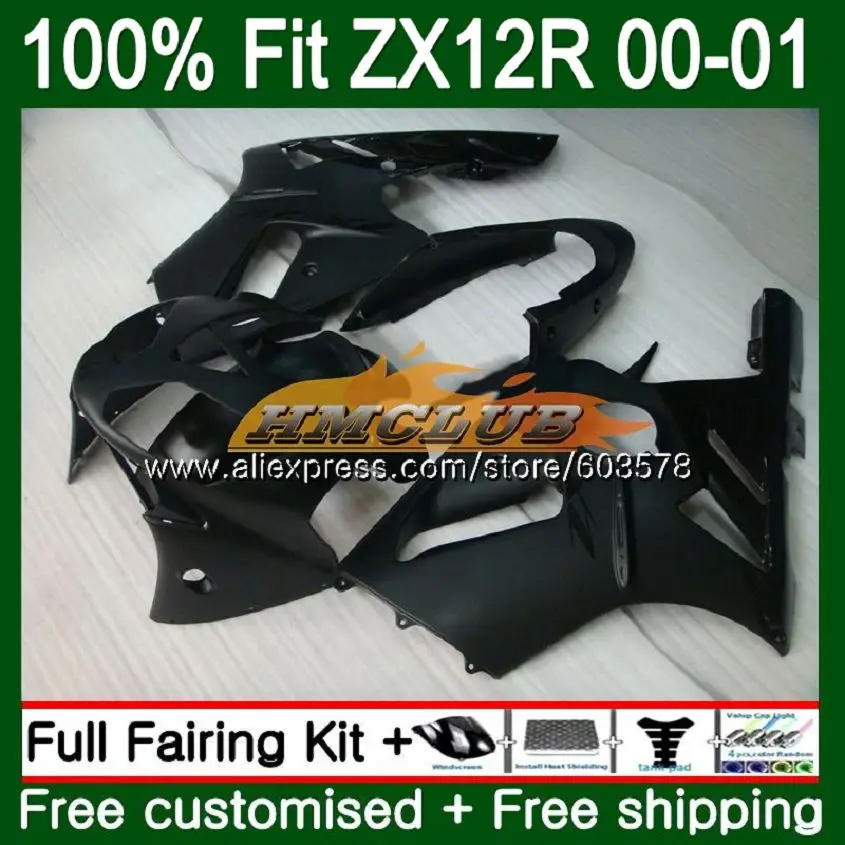 Подходит для литья под давлением для KAWASAKI ZX 1200 1200CC ZX12R 00 01 112CL. 16 ZX1200 ZX 12 R 12R ZX-12R 2000 2001 матовый черный обтекатель oem - Цвет: No. 1