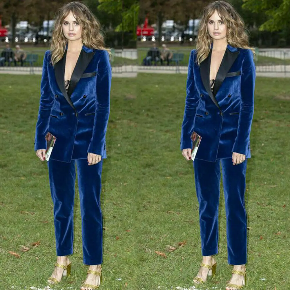 Blue Velvet Women Pant Suit Set 2 