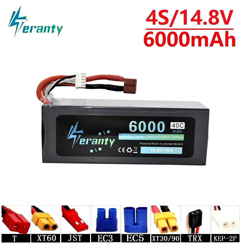Teranty power 14,8 v 6000mAh 40C Lipo аккумулятор для радиоуправляемого дрона, лодки, квадрокоптера, запасные части 4S, 5200 mah, 14,8 v батареи, разъем T/XT60