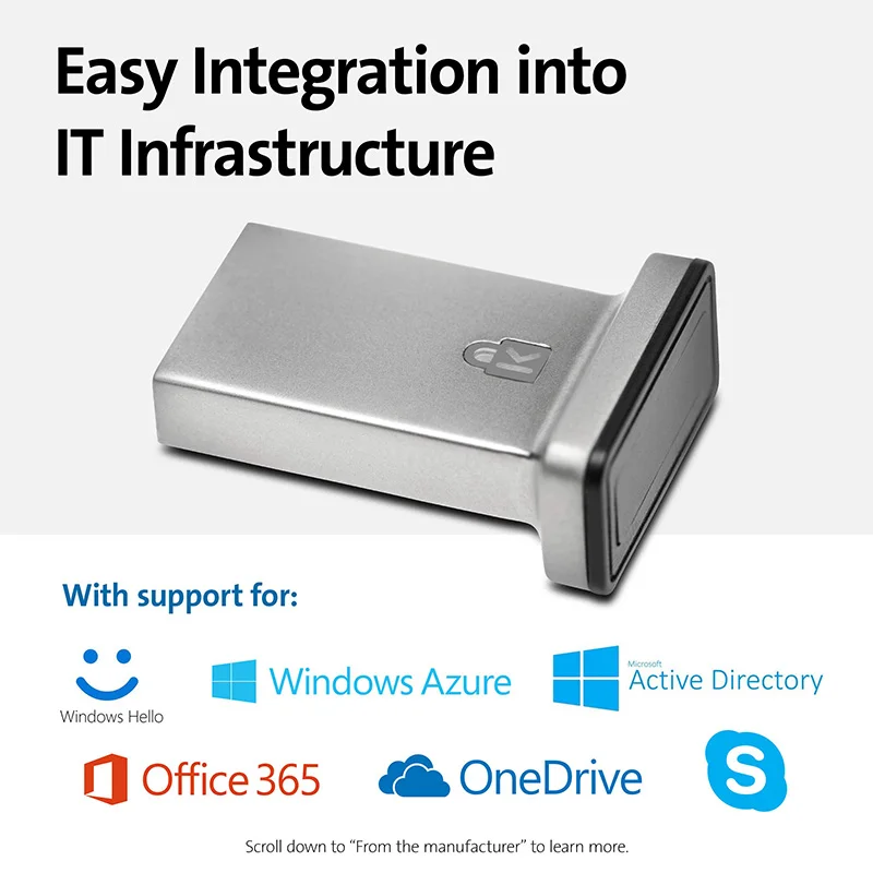 Kensington Fingerprint Key Laptop Fingerprint USB Lock VeriMark IT with FIDO2/WebAuth for Windows Hello for Business K64704WW