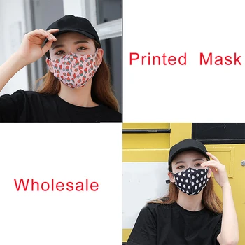 

Strawberry Pattern Ice Silk Fabric Womens Mask for Sun Trendy Fashion Printing Mouth Face Masks Solid Mouth-muffle Unisex Korean