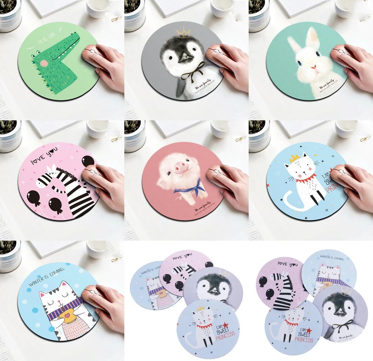 Cartoon Animal Pattern Mouse Pad Round Mousepad Office Mice Pad Rubber Home Computer