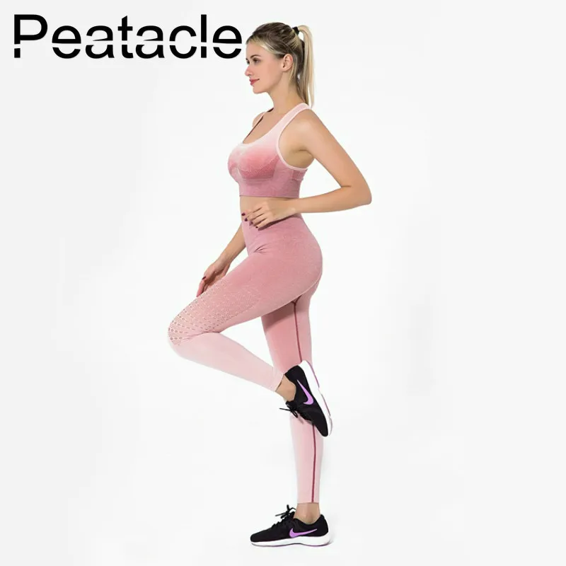 Peatacle, 2 шт., спортивные костюмы без рукавов для йоги, Женский комплект для тренажерного зала, одежда, бюстгальтер, леггинсы, для бега, фитнеса, бега, Femme, тренировки
