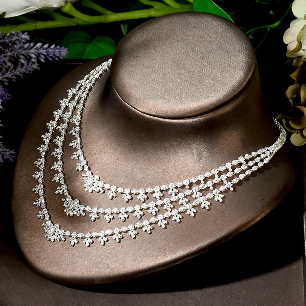 HIBRIDE 3 Layers Leaf African Jewelry Set For Women Wedding Party Cubic Zirconia Dubai Bridal Jewelry Set Indian 2021 N-1855 - Image 5
