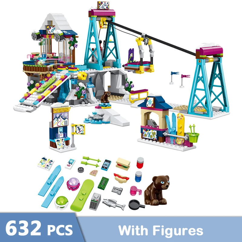  632pcs Winter Snow Ski Resort Lift Cable Car Building Blocks Compatible Legoinglys Girls Friends Br