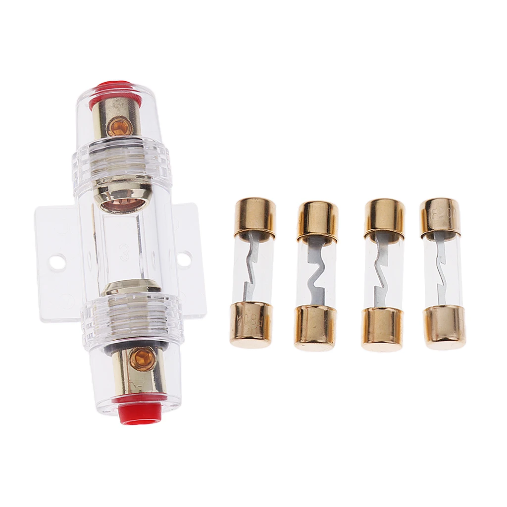 Brand New AGU Fuse Holder 0 4 8 Gauge Gold Plated 4 Free Fuses SKFH104