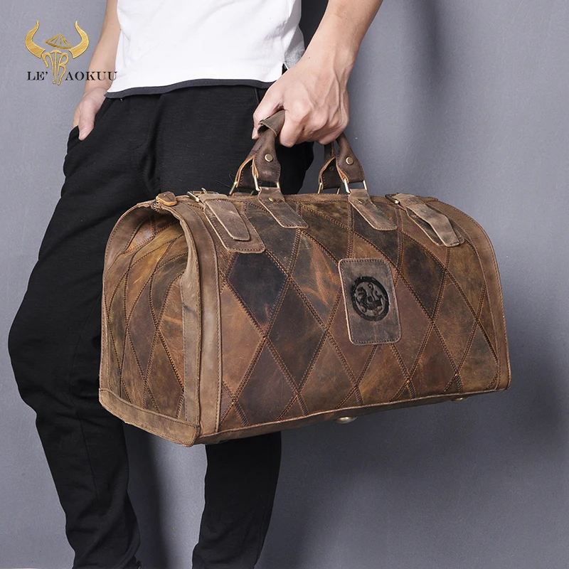 

Original Crazy Horse Leather Male Larger Capacity Retro Design Handbag Duffle Luggage Bag Fashion Travel Suitcase Tote Bag 8151