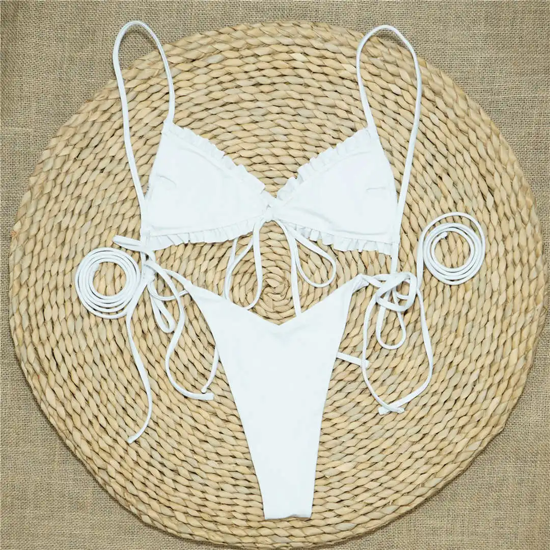 3 Colors Sexy Ruffled Frilled Bikini Women Swimwear Female Swimsuit Two-pieces Bikini set Lace Up Bather Bathing Suit Swim V2420