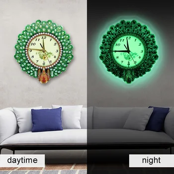 

Luminous Diamond Painting Clock Peacock Wall Art Diamond Embroidery Wall Clock Wall Decoration For Home Christmas Gift