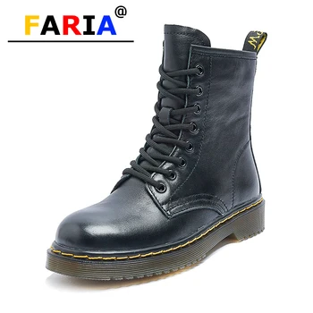 

genuine leather black Riding, Equestrian boots women Ankle Lace-Up 2020 new fashion Spring/Autumn 1460 Round Toe flat Platform
