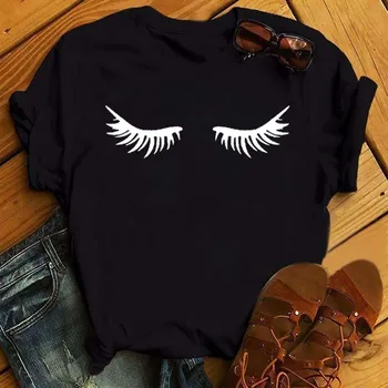 Maycaur Fashion Graphic Women Tops Eyelashes Print Kawaii Lashes Women T Shirt Tee Funny Makeup Aesthetic Shirt Camisas Mujer 1