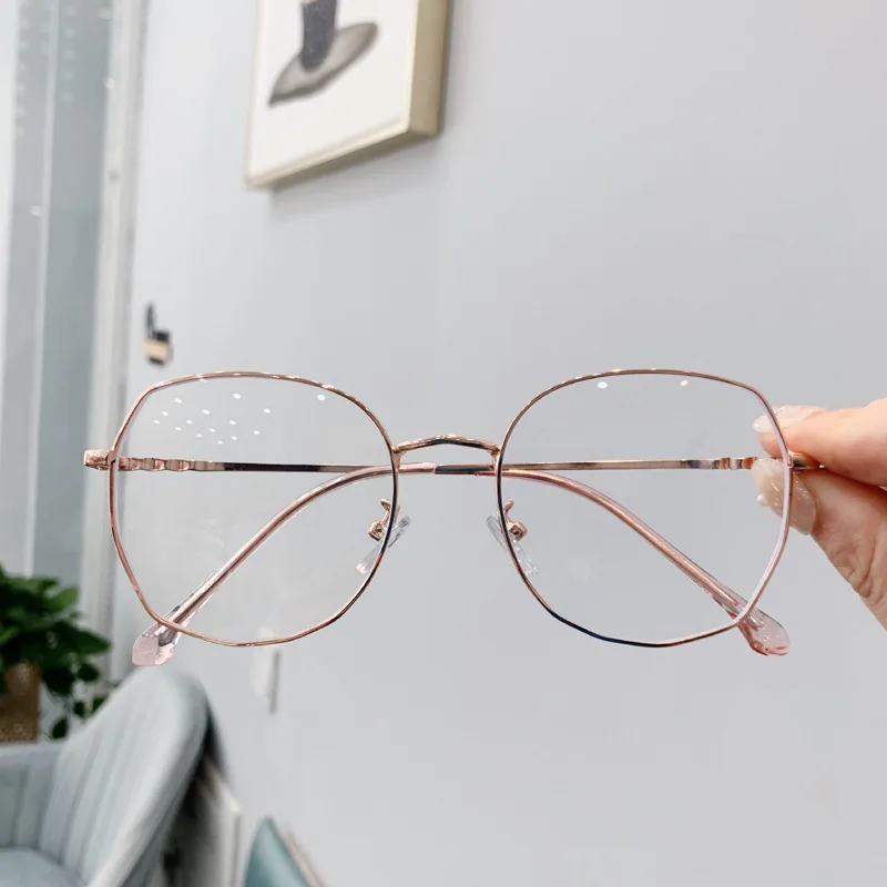 ROSEGOLD YOOSKE, прозрачные оправы для очков, для женщин, Ретро стиль, негабаритных, оптические очки, женская мода, неровная металлическая оправа для близорукости - Цвет оправы: ROSEGOLD