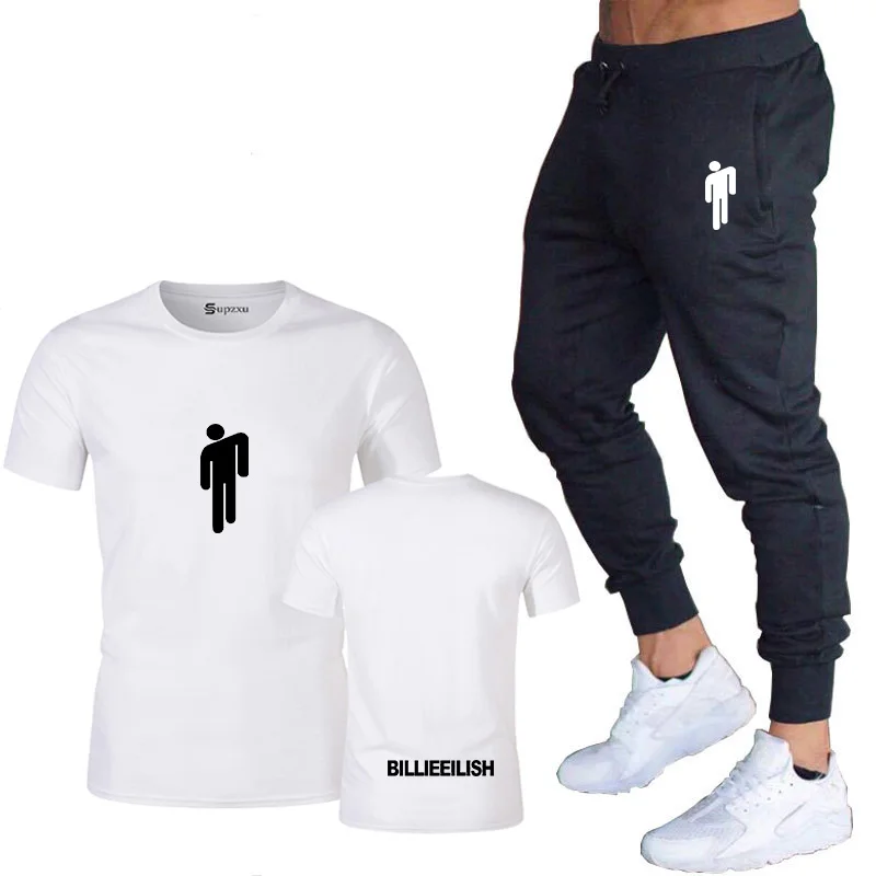 

2020 New White Billie Eilish T-Shirt, Black Men's T-Shirt + Sports Pants, Fashion Trend, T Blood Men's European and American Siz