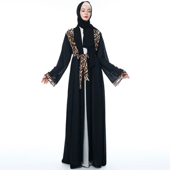 

Leopard Open Abaya Kimono Cardigan Muslim Hijab Dress Kaftan Dubai Turkey Caftan Marocain Oman Islamic Clothing Abayas For Women