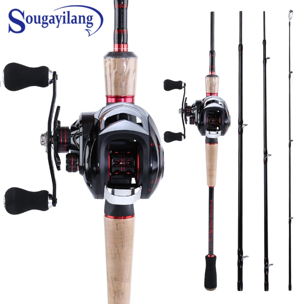 

Sougayilang Fishing Rod Reel Combos Portable 4-pieces M Power Casting Fishing Rod and 17+1BB Baitcasting Reel Fishing Tackle