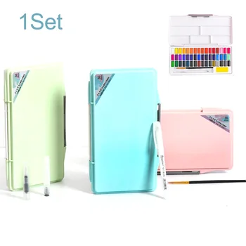 

Painting Drawing DIY Watercolor Paint Set Portable Students Artists Solid Water Brush Pigment Reusable Plastic Box Professional