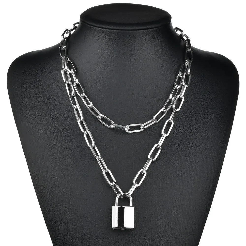 Double layer Lock Chain necklace punk 
